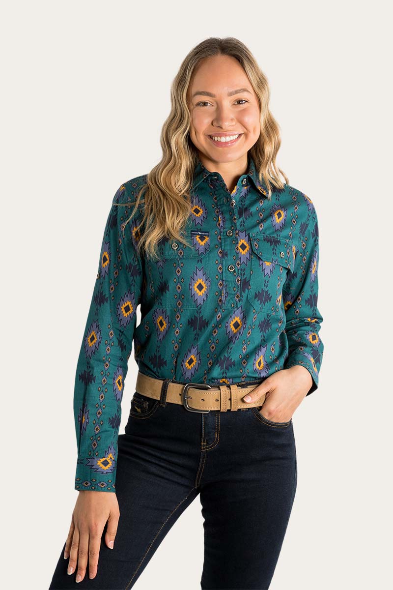 RINGERS WESTERN LIMITED EDITION WOMENS HALF BUTTON WORK SHIRT