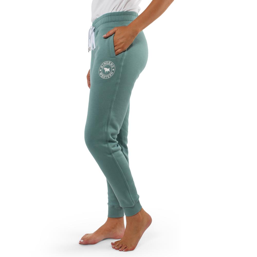 Ringers Western | Lorne Womens Trackpants - Sea Green with White Print