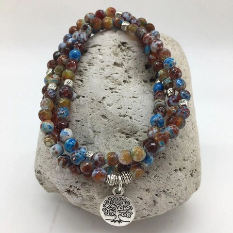 Faceted Fire Agate Stone Bracelet with Charm