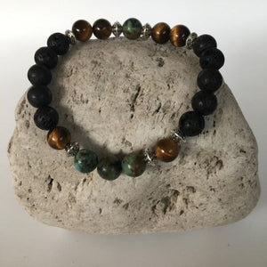 Lava Rock, Tiger Eye & African Turquoise Stone Bracelet