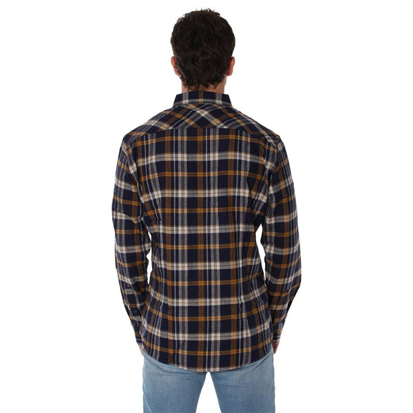 Ringers Western | Cooma Mens Flanno Semi Fitted Shirt - Mustard & Navy Check