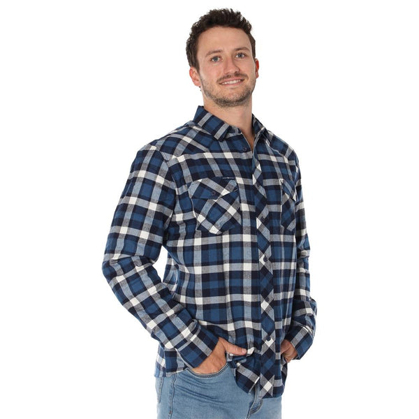 Ringers Western | Cooma Mens Flanno Semi Fitted Shirt - Steel & Navy Check
