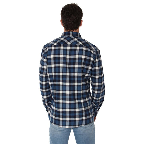 Ringers Western | Cooma Mens Flanno Semi Fitted Shirt - Steel & Navy Check