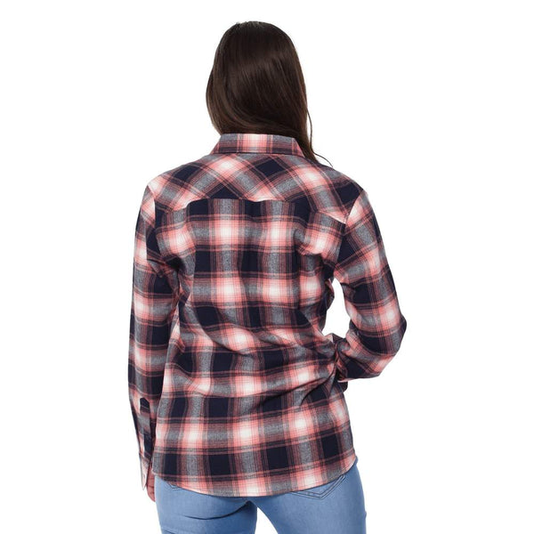 Ringers Western | Junee Womens Flanno Semi Fitted Shirt - Melon & Navy Check