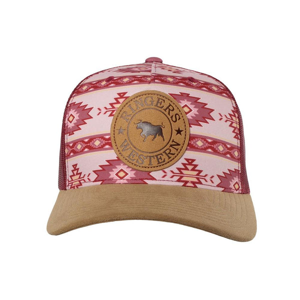 Ringers Western | Signature Bull Aztec Trucker Cap - Dusty Pink & Teal