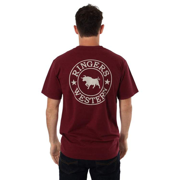 RINGERS WESTERN | Signature Bull Mens Classic T-Shirt | Burgundy Marle