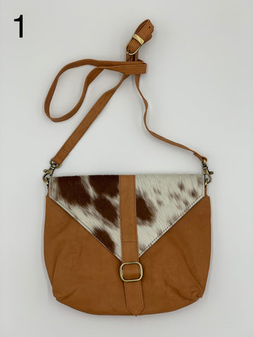Mila | Tan & White Cowhide Sling Bag