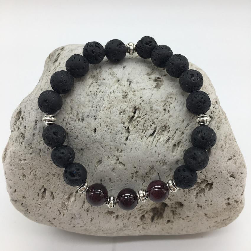 Lava Rock and Red Garnet Stone Healing Bracelet