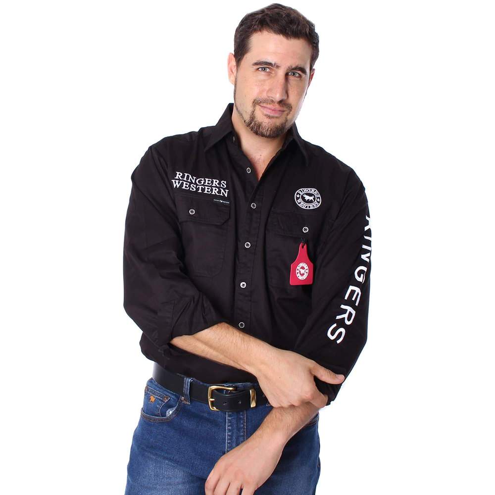 Ringers Western | Hawkeye Mens Full Button Work Shirt Black