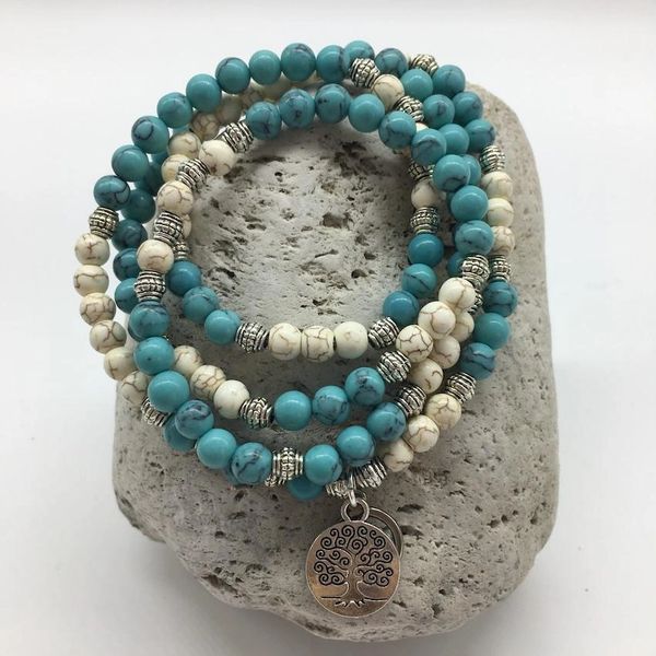 Turquoise and White Buffalo Turquoise Stone Bracelet with Charms